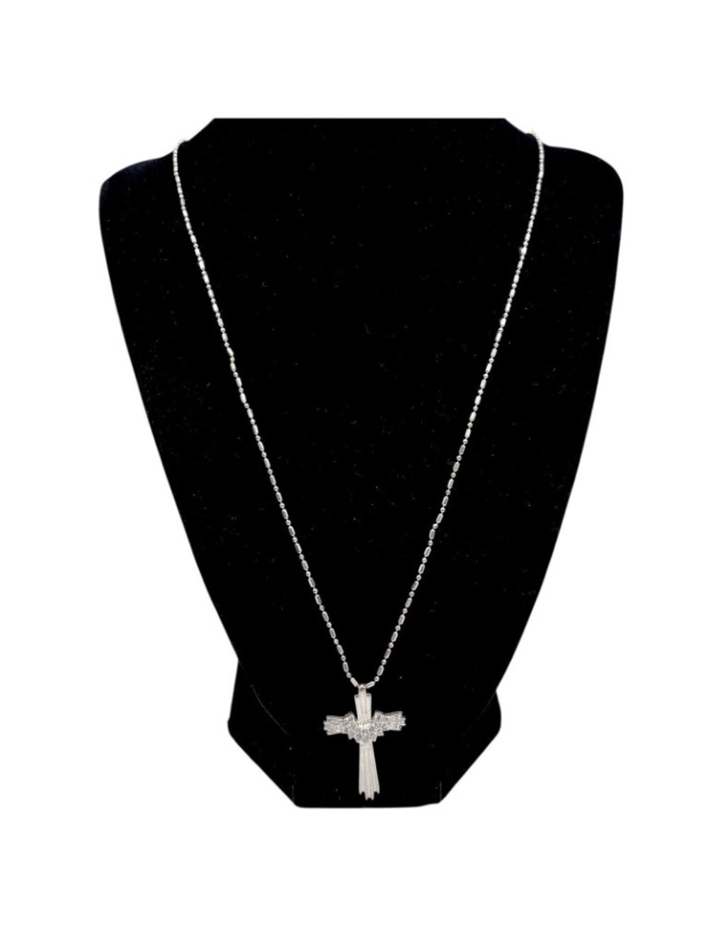 Christian Cross Sterling Silver Pendant Necklace Draped with Elegant Sash 24" - Picture 5 of 16